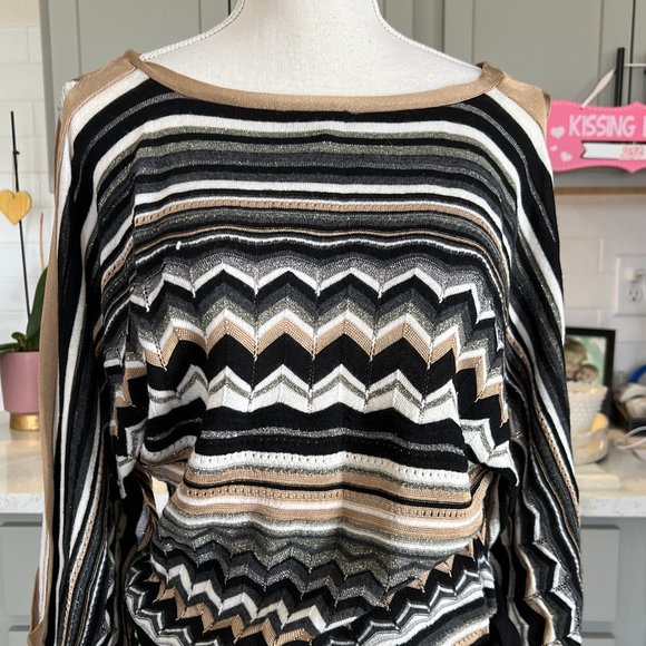 Laundry by Shelli Segal Sweater Dress Open Sleeve Self Tie Midi Length Small - Picture 2 of 8